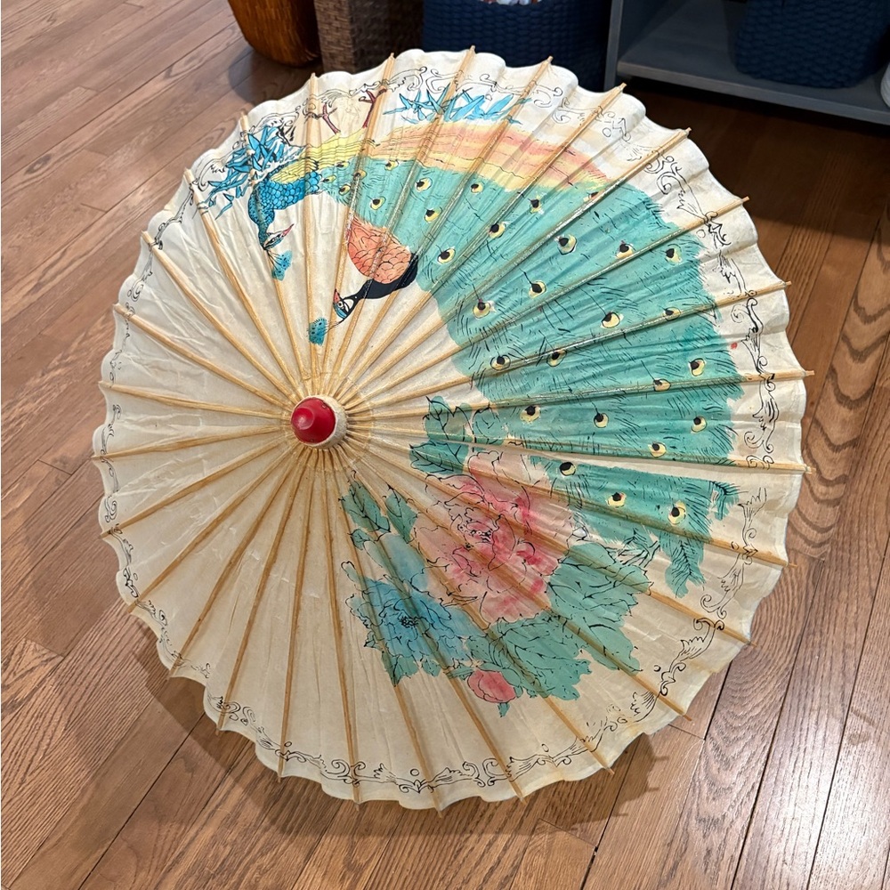 Vintage Asian Parasol with Floral Design